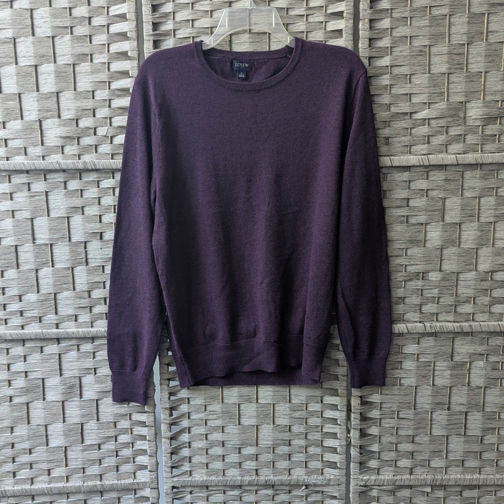 J.Crew Sweater Dark Purple Merino Wool Blend Crewneck Sz L Minimalist Luxury
